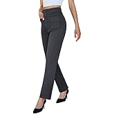 keriffe High Waist Stretchy Womens Dress Pants with Pockets Straight Leg Business Casual Work Trousers Office Slacks