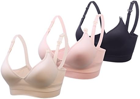 GreatMe Women's Seamless Breastfeeding Nursing Bra Push up Sleeping Maternity Bra,3Pack (XL, Pink+Beige+Black)