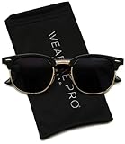 Retro Classic Metal Half Frame Horn Rimmed Sunglasses (Thin Black Frame / Gold Rimmed, 50)