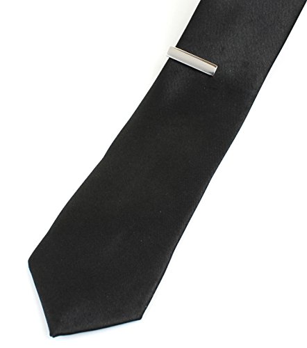 Mens Tie Clip Metallic Finish Super Slim- Vintage Style Modern Design Perfect for Skinny Ties (Silver Tone)