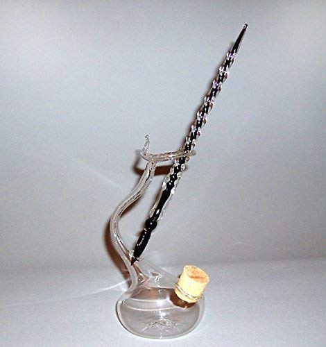 Glasfeder Glasfüller Schwarz mit Tintenfaß Klar 2 tlg