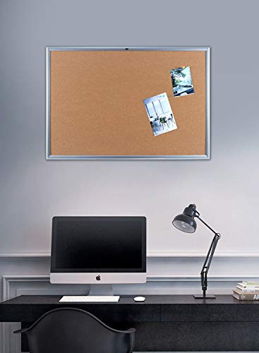 Cork Board Bulletin Board - 4THOUGHT 36 X 24 Inches Hanging Cork Notice Pin Board, Decorative Wall-Mounted Memo Board Bulletin Board with Elegant Aluminium Art Frame, 10 Push Pins Included