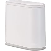 12L White Slim Bathroom Trash Can with Press Top Lid,3.17 Gallon Pet/Dog Proof Kitchen Trash Can,Thin Garbage Can,Covered Wastebasket,Narrow Small Plastic Trashcan for Craft Room,Bedroom,Office,Dorm