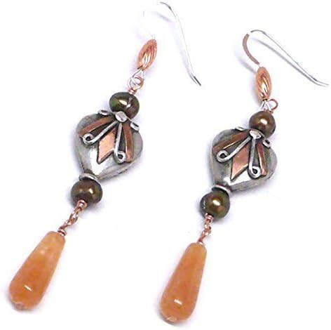 Bali-Style Heart Sterling Silver Copper Orange Aventurine Earrings