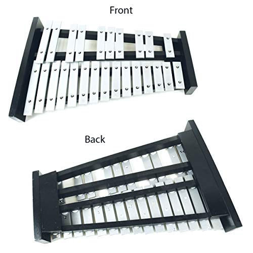 Professional Large Black Wooden Soprano Glockenspiel Xylophone with 25 Metal Keys for Adults and