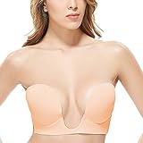 Dadiii Invisible Push Up Deep U Plunge Bra, Self Adhesive Strapless Silicone Backless Nubra Women