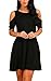 PCEAIIH Women's Short Sleeve Cold Shoulder Tunic Top Swing T-Shirt Loose Dress with Pockets (Medium, Black, m)