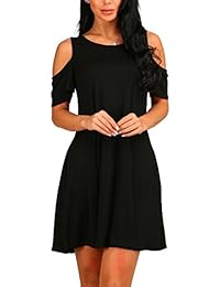 PCEAIIH Camiseta sin mangas de verano con hombros descubiertos y túnica con hombros descubiertos Vestido suelto con bolsillos