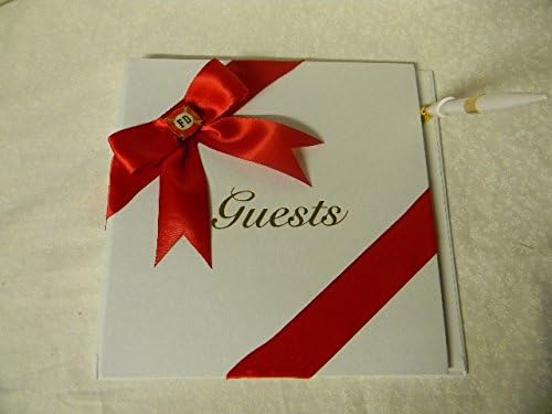 Wedding party ceremony Fireman Big Red Bow White Guest Book & Pen