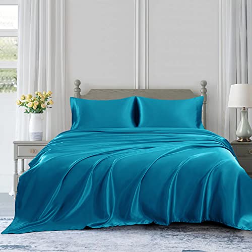 Homiest 4pcs Satin Sheets Set Luxury Silky Satin Bedding Set with Deep Pock : Homiest 4pcs Satin Sheets Set Luxury Silky Satin