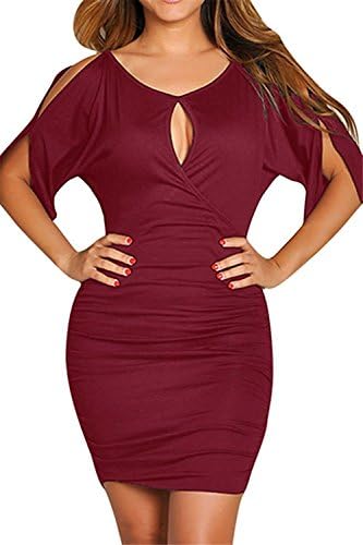 Zalezing Nice Women's Half Sleeve Open Bust Slim Fit Clubwear Midi Dress Ruby M