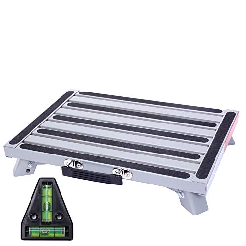 Homeon Wheels Stable RV Steps Adjustable Height Aluminum Folding Platform Step with Non-Slip Rubber Feet, Reflective Stripe, Handle, RV T Level, More Stable Up to 1000 lbs 16.5" x 12.2" RV Step Stool