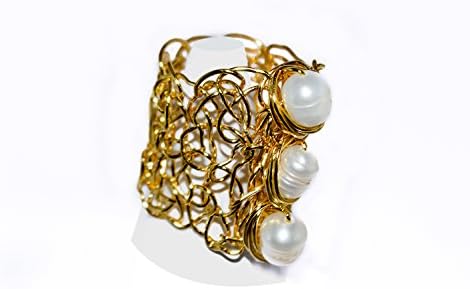 LA Artisans' Eclectic Collection, Modern design 18K Gold Filled Crochet Ring with turquoise, pearls or onix stone - us ring size 6