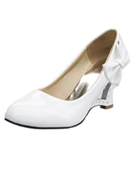 Shoes: DEARWEN Womens Party Wedding Dress Shoes Heart-shaped Thick Heel Pumps with Bow(White)US 9