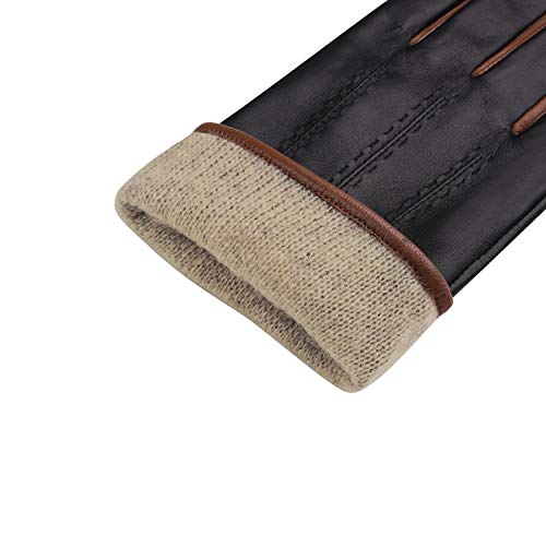 FIORETTO Winter Mens Italian Leather Driving Gloves Touchscreen Cashmere Wool Lined Brown 10