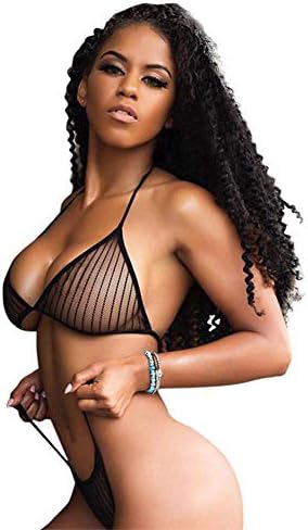 Housesczar 2pcs Women Lingerie Set Halter Bra G-String Solid Color Temptation Transparent Hollow Suit