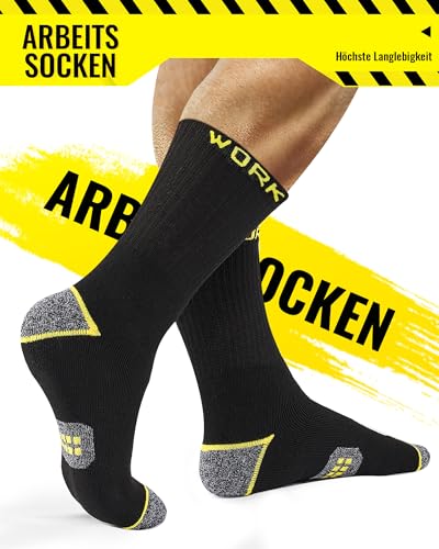 Effeet 10 Pairs of Men's Work Socks, Padded Reinforced Work Socks, Breathable Functional Socks with Comfort Waistband, Long Work Socks