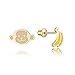 14k Gold Plated Enamel Monkey Banana Baby Girls Earrings with Sterling Silver Post