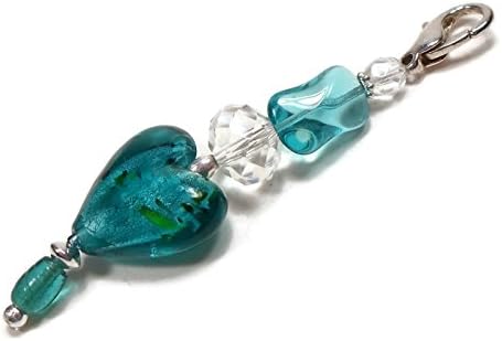 Beaded Key Fob Purse Charm Dangle Scissor Keeper Teal Blue Heart 3.25 Inches