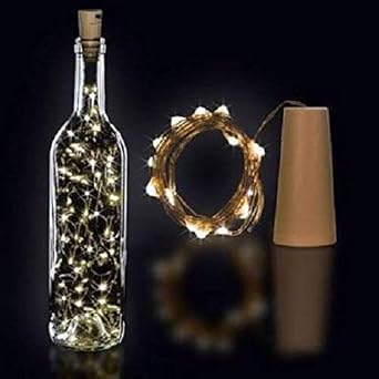 Quace 20 LED Wine Bottle Cork Copper Wire String Lights, 2M Battery Operated (Warm White, 1 Unit)