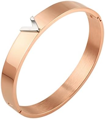JOVO LOVE JINHUI Jewelry 18K Rose Gold/Gold/Silver Stainless Steel V Bangle Bracelet Fashion Jewelry Gifts for Women Size 7''