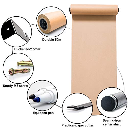 ISTOYO [Upgrade] Kraft Paper Roll Display - Note Roll Wall Board, Wall Mounted Kraft Paper Roll Holder/Dispenser with Cutter Bar Included 12 Inch Kraft Paper roll for List, Menus, Painting, Desgin()