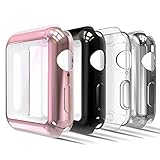 [4-Pack] [All-Around] Simpeak Compatible with Apple Watch 4 Screen Protector Case 44mm, Buit in TPU Screen Protector Bumper Case for Apple Watch Series 4 44mm (2018), Clear,Black,Rose Gold,Silver