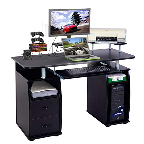 DREAMADE Laptoptisch Arbeitstisch Holz, Computertisch mit Schrank sowie Ablagefläche, Schreibtisch Bürotisch PC Tisch Beistelltisch (Schwarz) – Bild 7