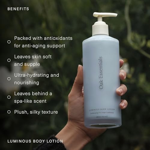 Oak Essentials Luminous Body Lotion, Hydrating Body Lotion for Women with Blue Tansy, Rose Oil, Shea Butter and Coconut Oil, Lightweight Moisturizer for Dry and Sensitive Skin, 10.1 Fl Oz