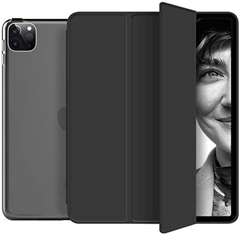 GAOLIQIN Case for Ipad Pro 11 Inch 2Th Generation 2020 [Support Pencil Pair & Charging] Slim Soft PU Translucent Standing Back Cover, Auto Sleep/Wake,Black
