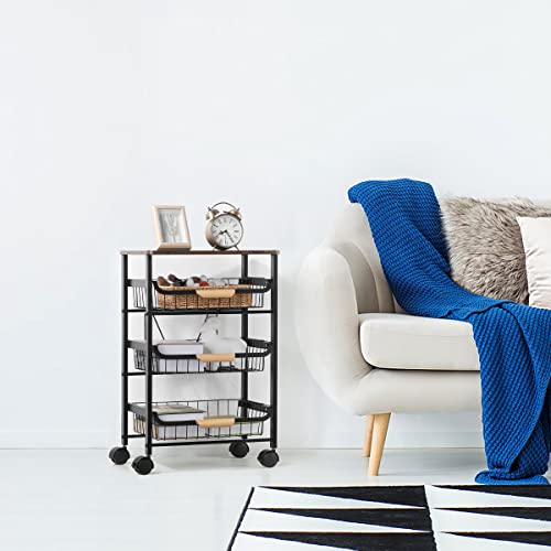 Kitchen Cart with Storage and Wheels, 4 Tier Rolling Utility Cart Metal