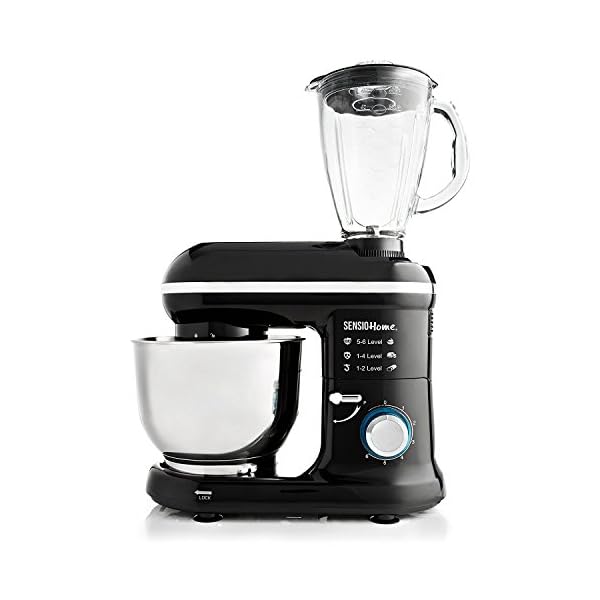 Sensio-Home-2-in-1-Food-Processor-Blender-Stand-Mixer-Machine-1300W-Electric-Motor-Dough-Hook-Whisk-Beater-Splash-Guard-6-Speed-45-Litre-Stainless-Steel-Mixing-Bowl-15L-Glass-Jug Sensio Home 2-in-1 Food Processor Blender & Stand Mixer Machine - 1300W Electric Motor - Dough Hook, Whisk, Beater…