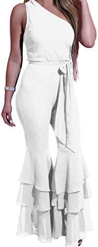 Women' Sexy Oblique Shoulder Party Backless Elegant Midi Long Dress (Large, White)