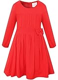 Bonny Billy Girls Long Sleeve Solid Pleated A-Line Children Dress with Bow