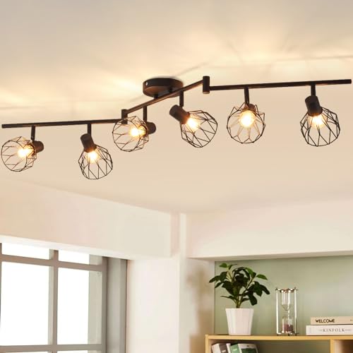 ANWIO LED Deckenstrahler Schwenkbar 350°, Deckenleuchte E14 6 Flammig Deckenlampe Strahler Spots LED Schwarz - Küchenlampe Wohnzimmerlampe Deckenspot