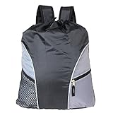 Damero Lightweight Drawstring Sackpack with Straps, Pockets, Reflective Tapes (Black)