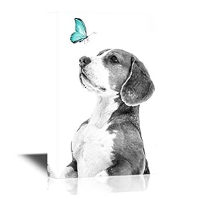 Canvas Wall Art - Butterfly and a Dog - Gallery Wrap Modern Home Art | Ready to Hang - 12x18 inches