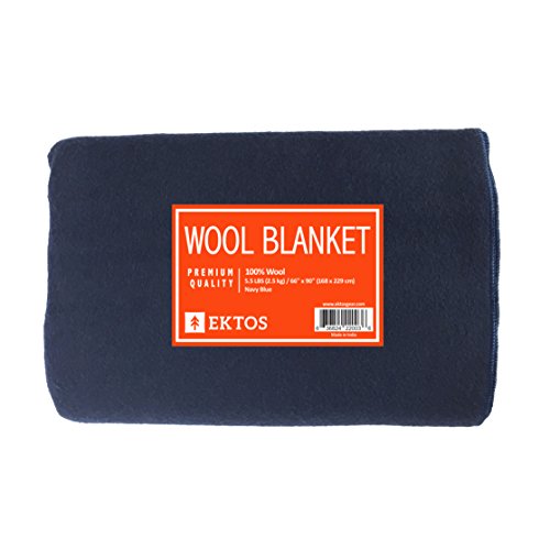 EKTOS 100 Wool Blanket, Navy Blue, Warm & Heavy 5.5 lbs, Large