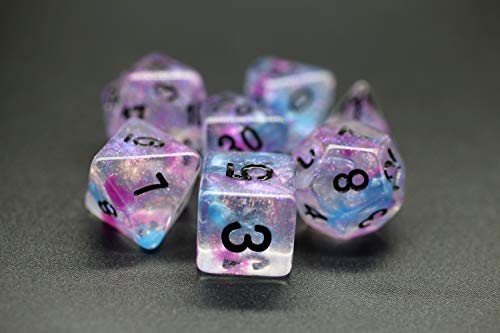 HD Dice DND Dice Set RPG Glitter Dice Fit Dungeons and Dragons D&D Pathfinder MTG Role Playing Games Polyhedral Dice Transparent Dice with Purple & Blue Swirls