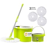 HomeHelper Deluxe Microfiber Spin Mop,Bucket Floor Cleaning System-With 2 Microfiber Mop Heads-1-Year Guarantee For Stainless Steel Mop Handle