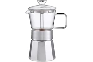 SIXAQUAE Moka Stovetop Espresso Maker,Crystal Glass-top & Aluminum Espresso Moka Pot,Classic Italian coffee maker,360ml(8cup)