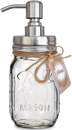 Rust Resistant, 304 18/8 Stainless Steel, Mason Jar Soap or Lotion Dispenser with Iconic Vintage Ball, 16 Ounce, Clear Glass (Silver, 304 Stainless Steel)
