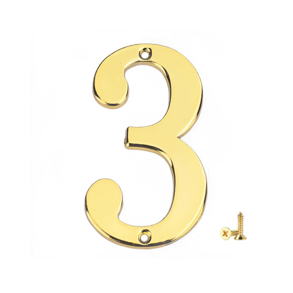 Photo 1 of 1Pcs 3Inch Metal House Numbers with M2 Screws Solid Zinc Alloy Mailbox Numbers for Outside, 3D Address Numbers for House, Apartment, Office, Hotel Room, Mailbox Signs (Golden, No.3)