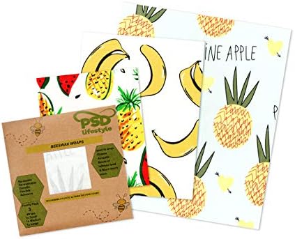 ™PSD Lifestyle Beeswax Wraps x3 - Biodegradable Wax Wraps for Food - Cling Film Alternative - Eco Friendly Wraps - Kitchen and Food Storage Wrapping - Small/Medium/Large Wraps