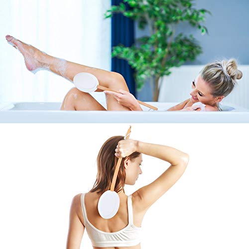 Lotion Applicator for Back,MAQUITA Long Reach Handle with Pad for Easy Self Application of Shower Bath Body Wash Brush,Skin Cream Suntan Tanning Aloe Acne for Women Men（4 Pads）