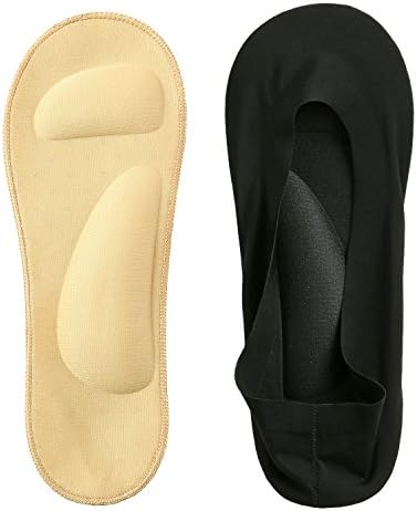Women No Show Warm Nonslip Invisible Cushion Liner Low Cut Ankle Socks with Sponge Arch Support (1/2 Pairs) (Shoe size 8.5-10, Black/Nude-2Pairs)