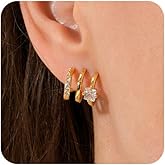 BRAYEG Gold Triple Hoop Illusion Stud Earrings, 14K Chunky Gold Plated Hoop Earrings Cuff Earrings for Women Trendy, Hypoallergenic Earrings Set Jewelry Gift