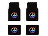 A Set of 4 Universal Fit Front and Rear Logo Plush Carpet Floor Mats - Peace Sign Symbol Multicolor