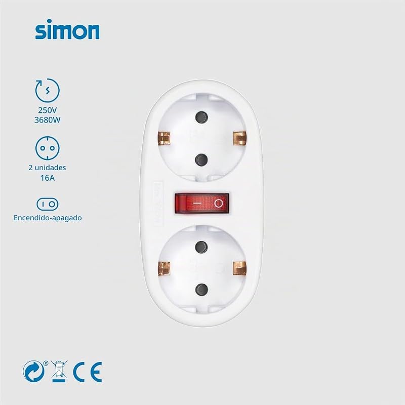 Adaptador 2 Tomas Schuko con Interruptor On/Off