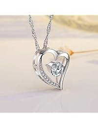 Collar con corazón colgante de plata de ley y chapado de oro blanco de 14 K